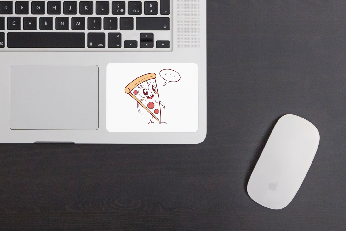 Sticker avec icône de pizza souriante en style vectoriel, ambiance appétissante