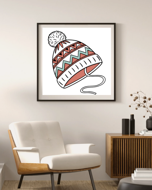 Cadre moderne avec bonnet pastel décontracté, ambiance d'hiver cosy