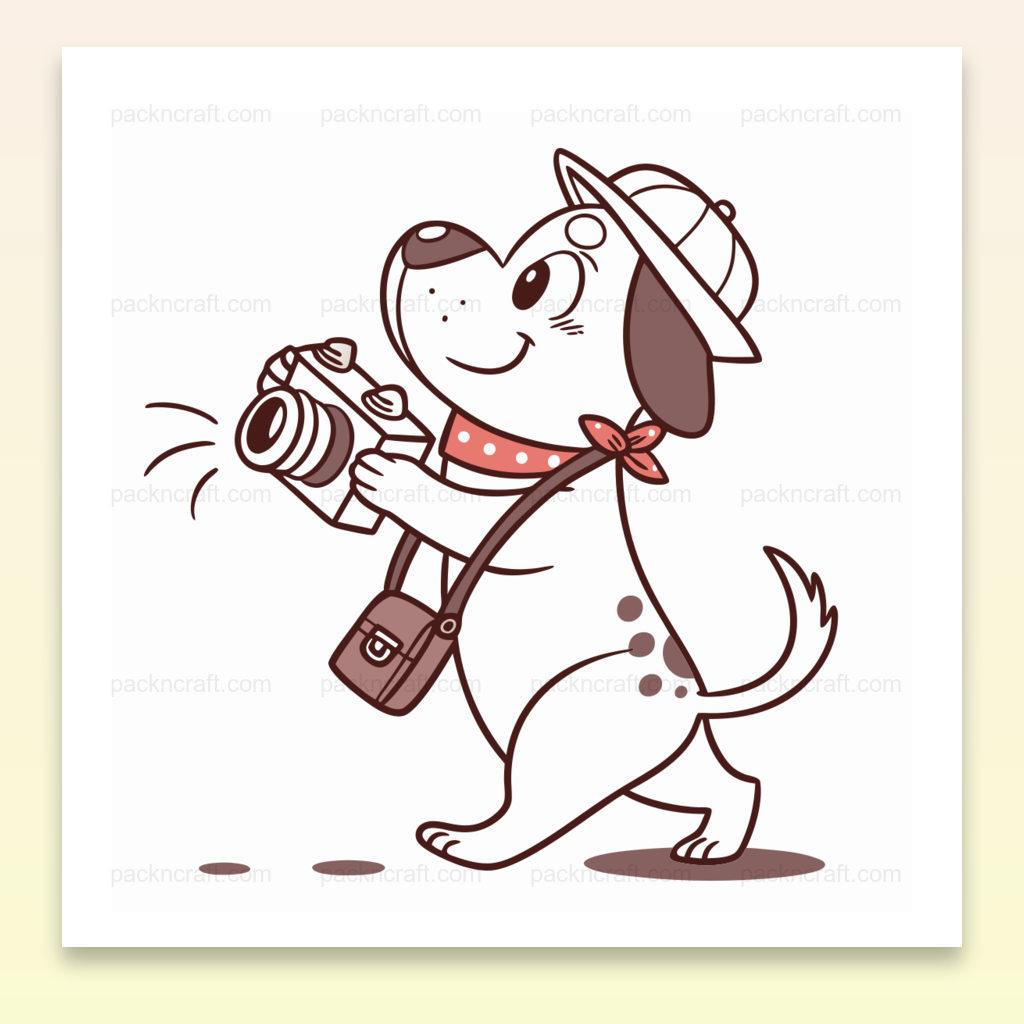 Illustration chien explorateur avec appareil photo, style vectoriel pour DIY.