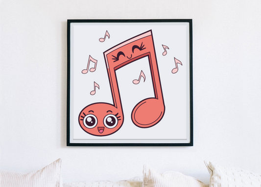 Cadre décoratif avec une note musicale joyeuse dans un style doodle numérique