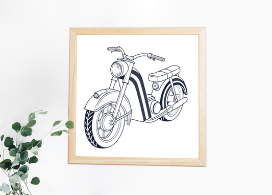 Illustration détaillée scooter rétro, affiche murale.