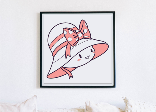 Cadre décoratif avec icône chapeau souriant minimaliste dans un style joyeux