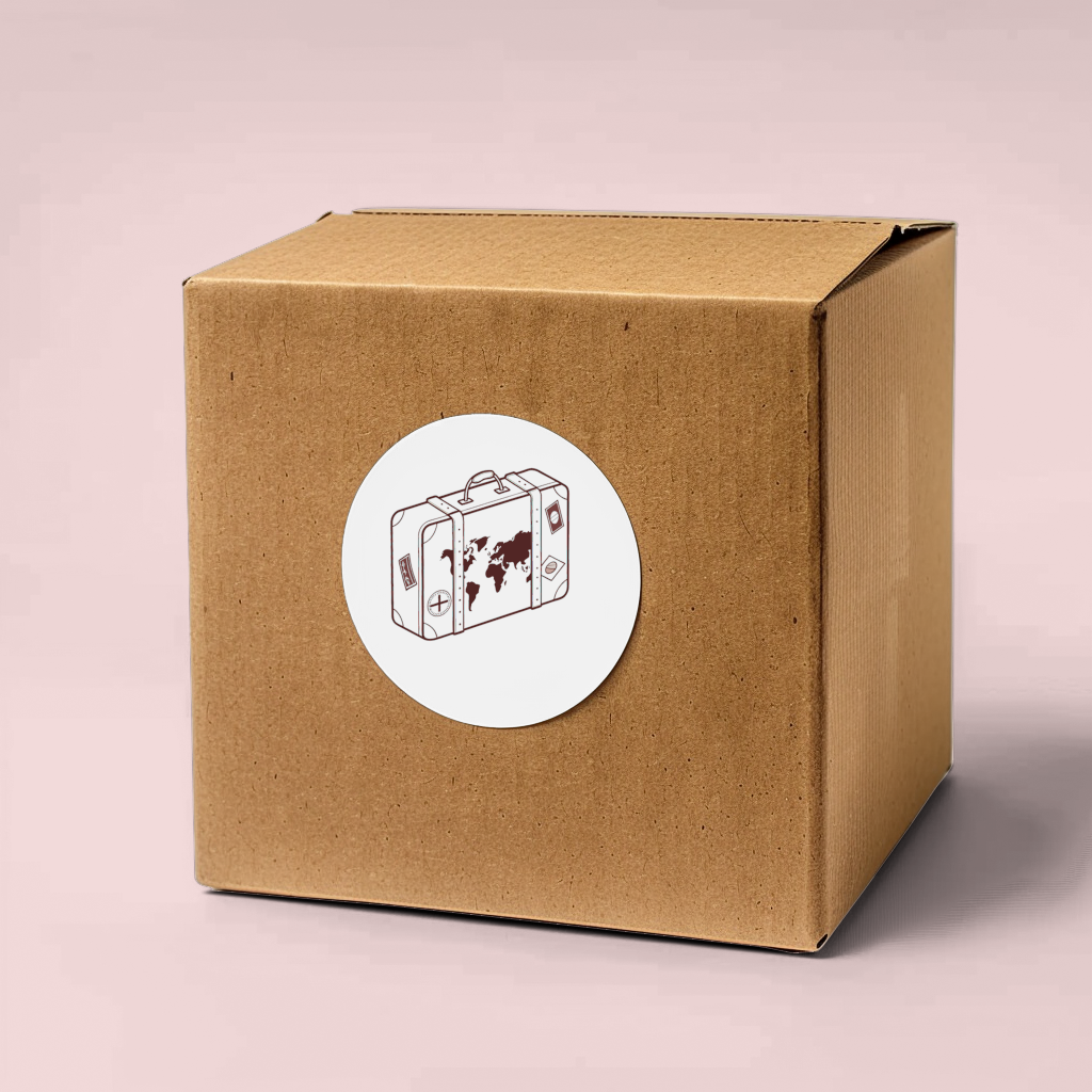 Sticker voyageur vintage avec valise élégante en style exploration rétro