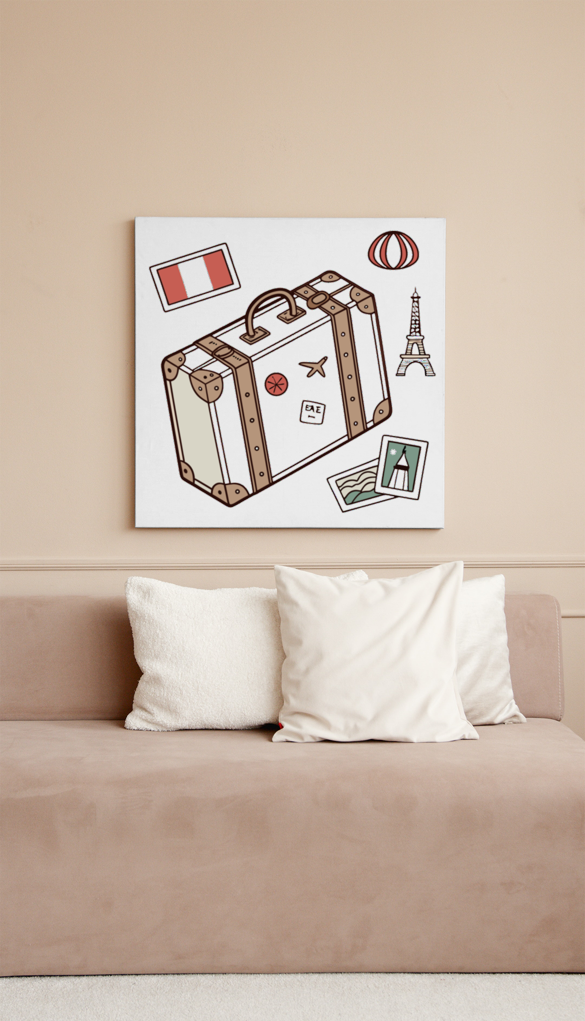 Cadre avec visuel minimaliste de valise pour voyageurs en quête d'évasion