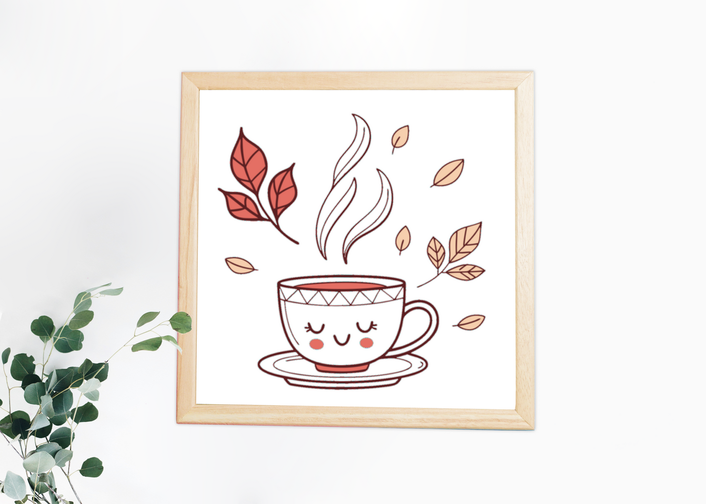 Cadre automnal avec illustration doodle d'une tasse joyeuse fumante