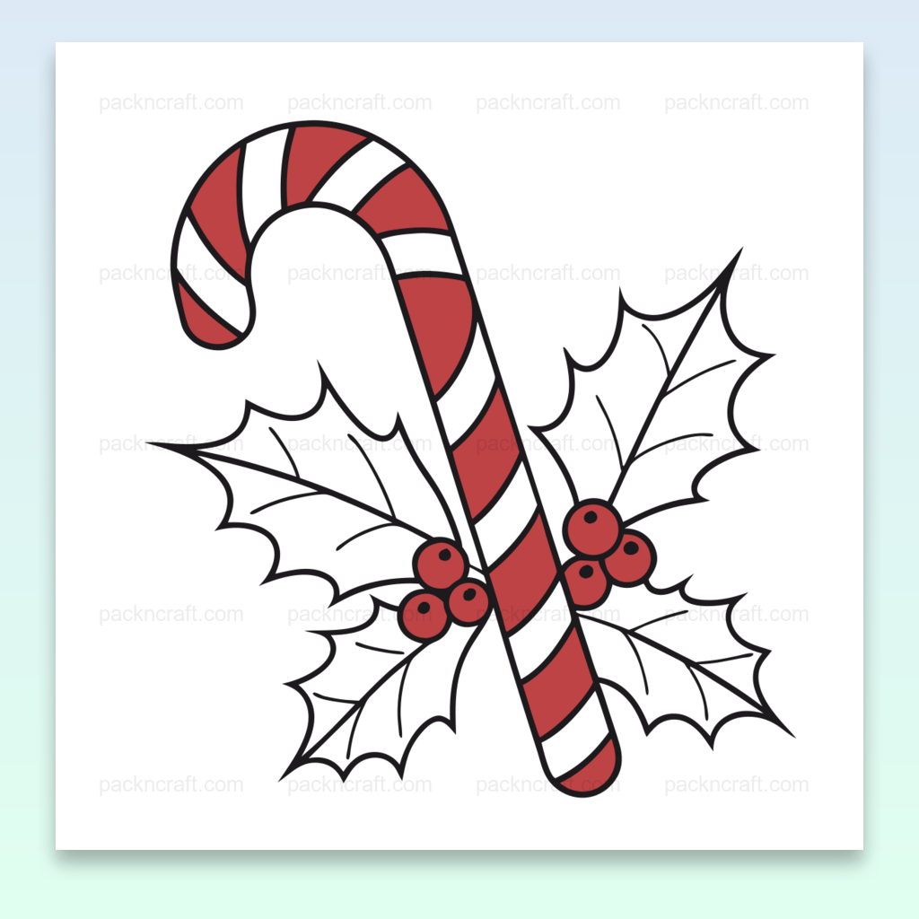 Illustration de bâton de Noël avec houx pour décoration festive et créative.