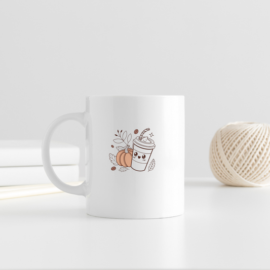 Mug décoratif avec scène café citrouille rigolo style kawaii automnal