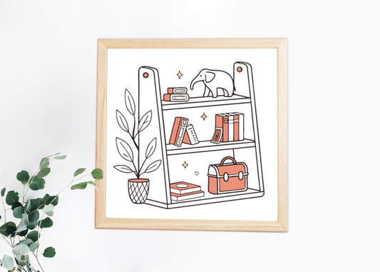 Cadre minimaliste avec icône d'éléphant sur étagère pour décoration de bureau