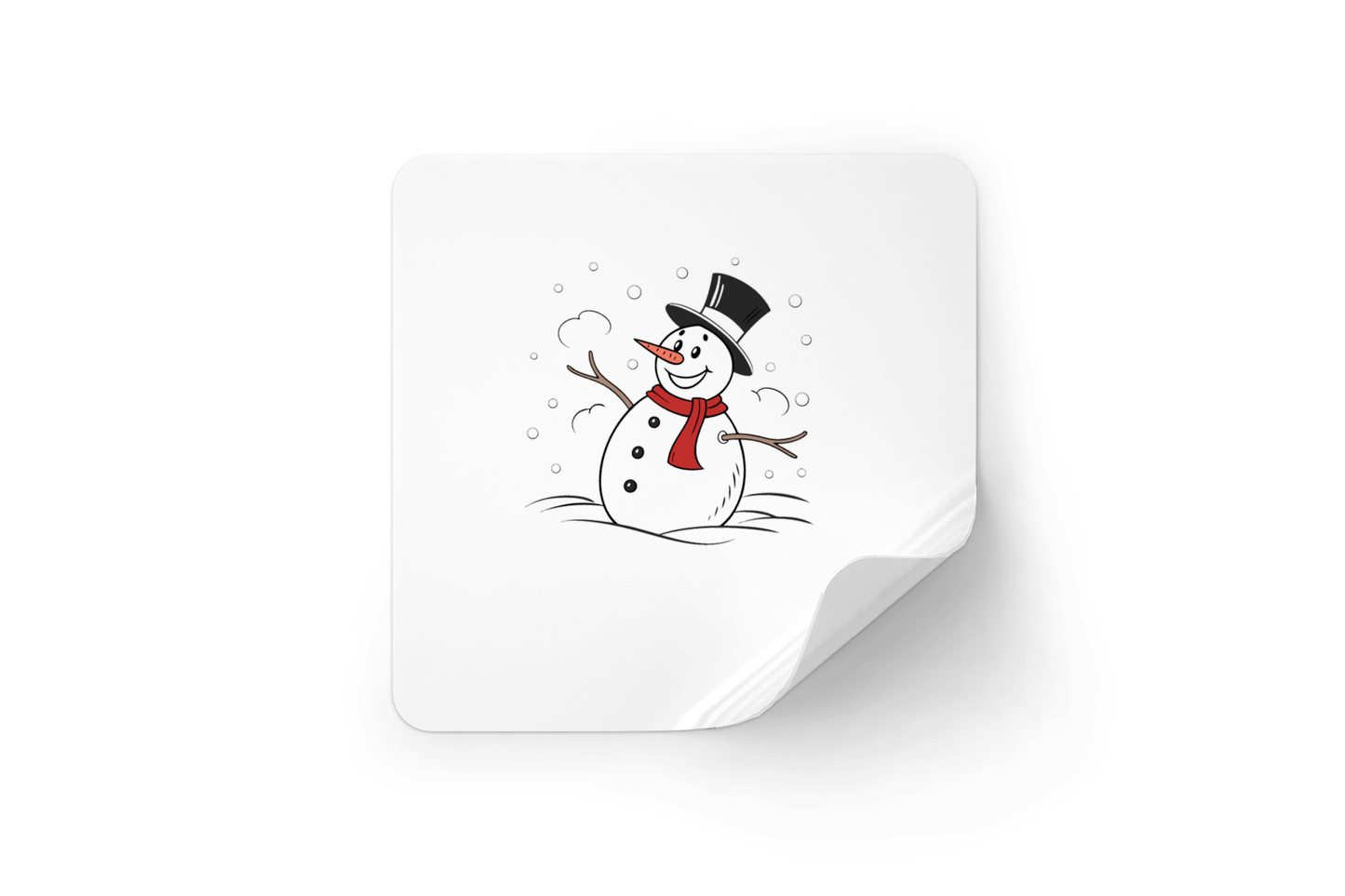 Sticker décoratif showing a joyful snowman in a minimal winter scene