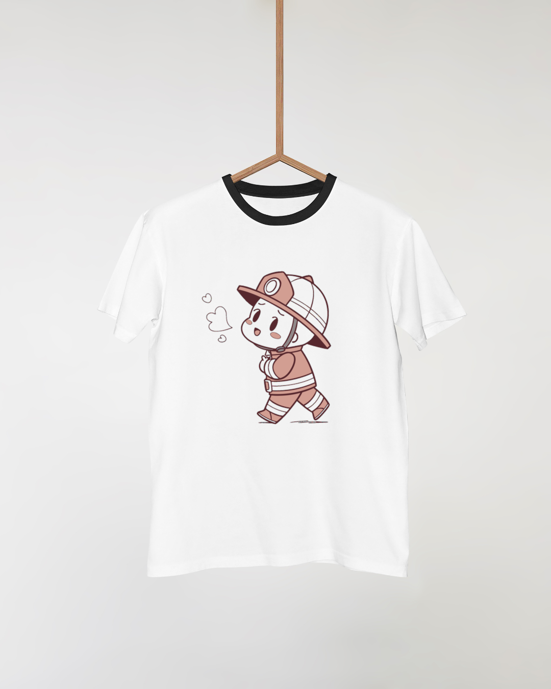 T-shirt avec pompier kawaii joyeux, idéal pour les fans de héros miniatures