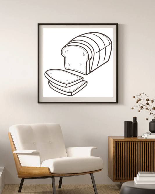 Cadre moderne avec dessin appétissant de pain fraîchement tranché