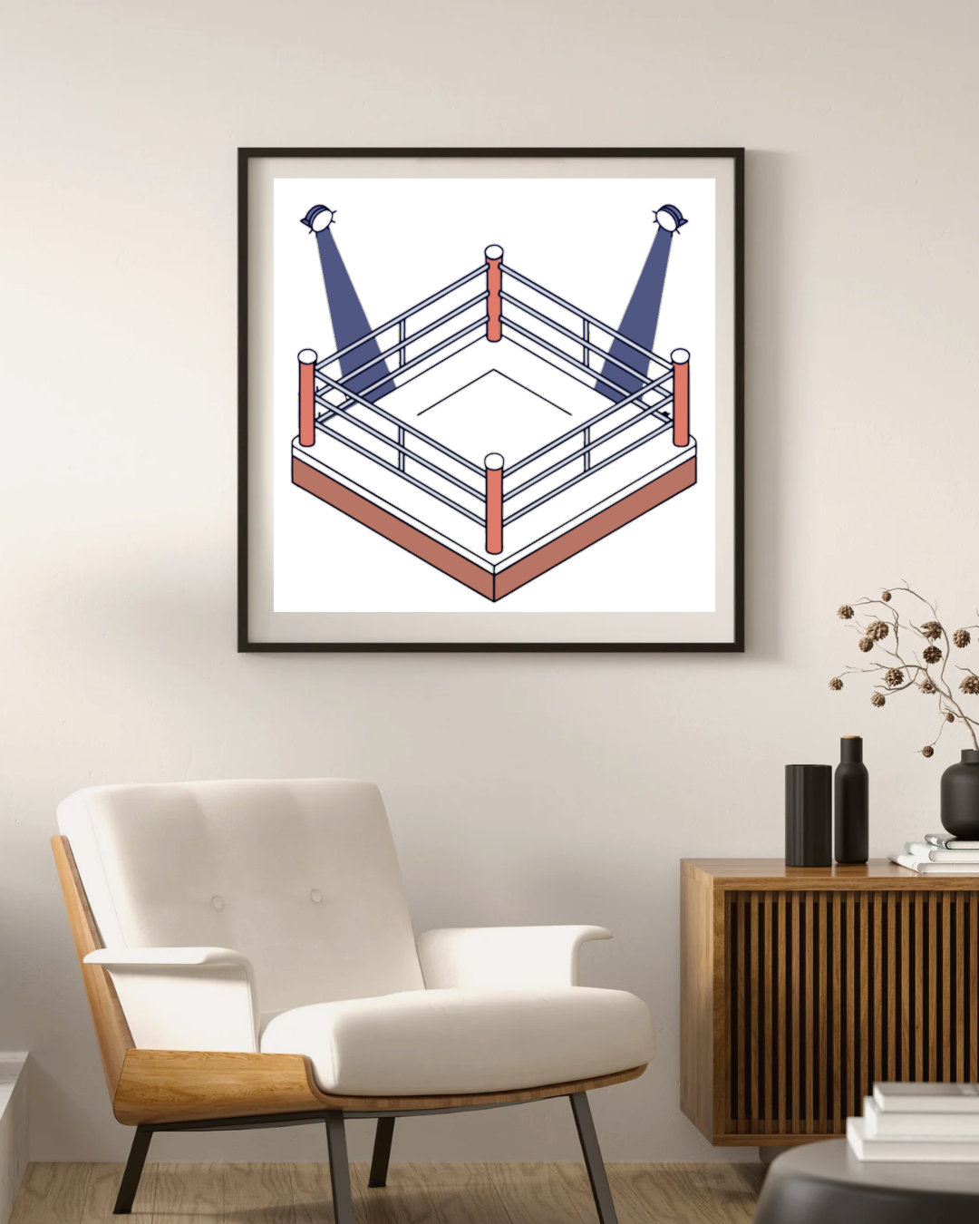 Cadre sport élégant avec icône de ring de boxe isométrique en style vectoriel