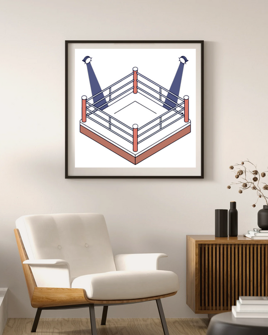 Cadre sport élégant avec icône de ring de boxe isométrique en style vectoriel