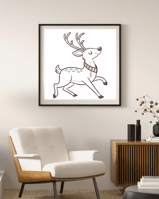 Cadre avec renne joyeux sur fond hivernal élégant et enchanteur