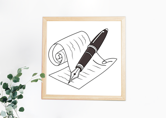 Cadre élégant avec motif stylos et notes, design minimaliste, art de papeterie