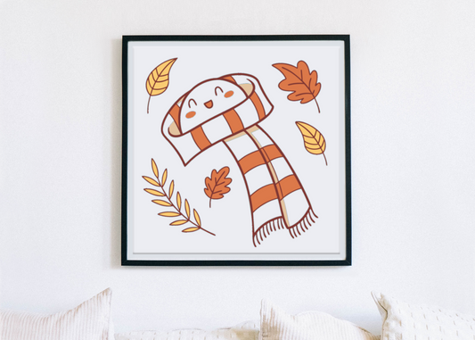 Cadre avec motif minimaliste de feuilles automnales et écharpe qui rit