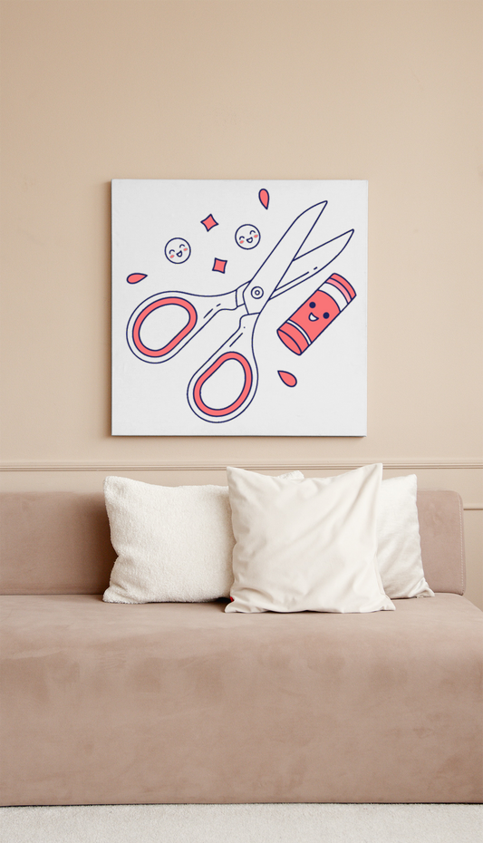 Cadre avec icône numérique ciseaux colorés apportant une touche joyeuse à votre espace