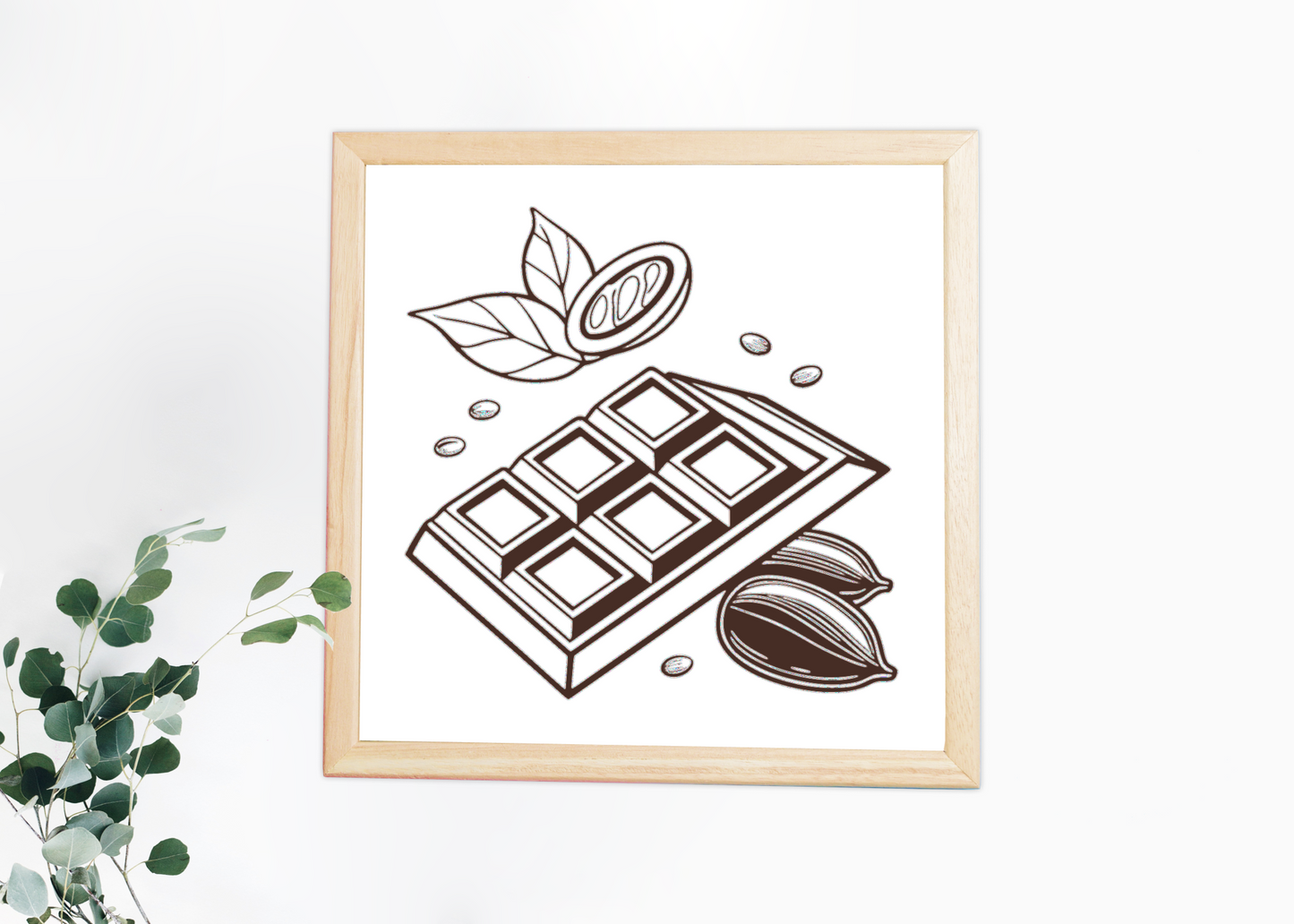 Cadre décoratif avec tablette de chocolat gourmande style flat design, art mural