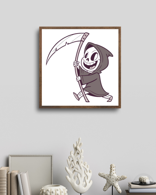 Cadre Halloween avec faucheuse joyeuse en style doodle amusant