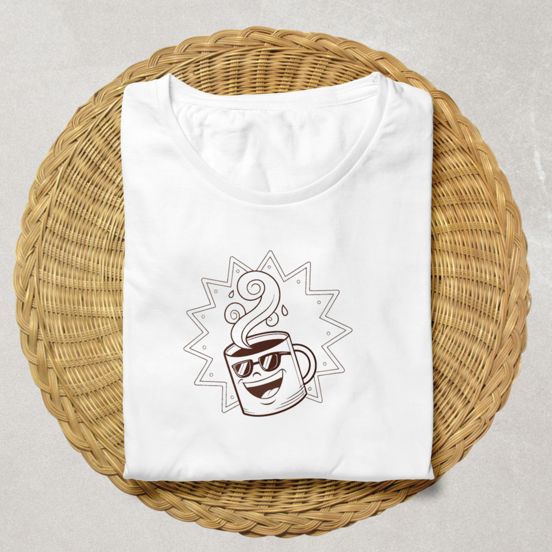 T-shirt rétro décoré d'une tasse ensoleillée ambiance café به