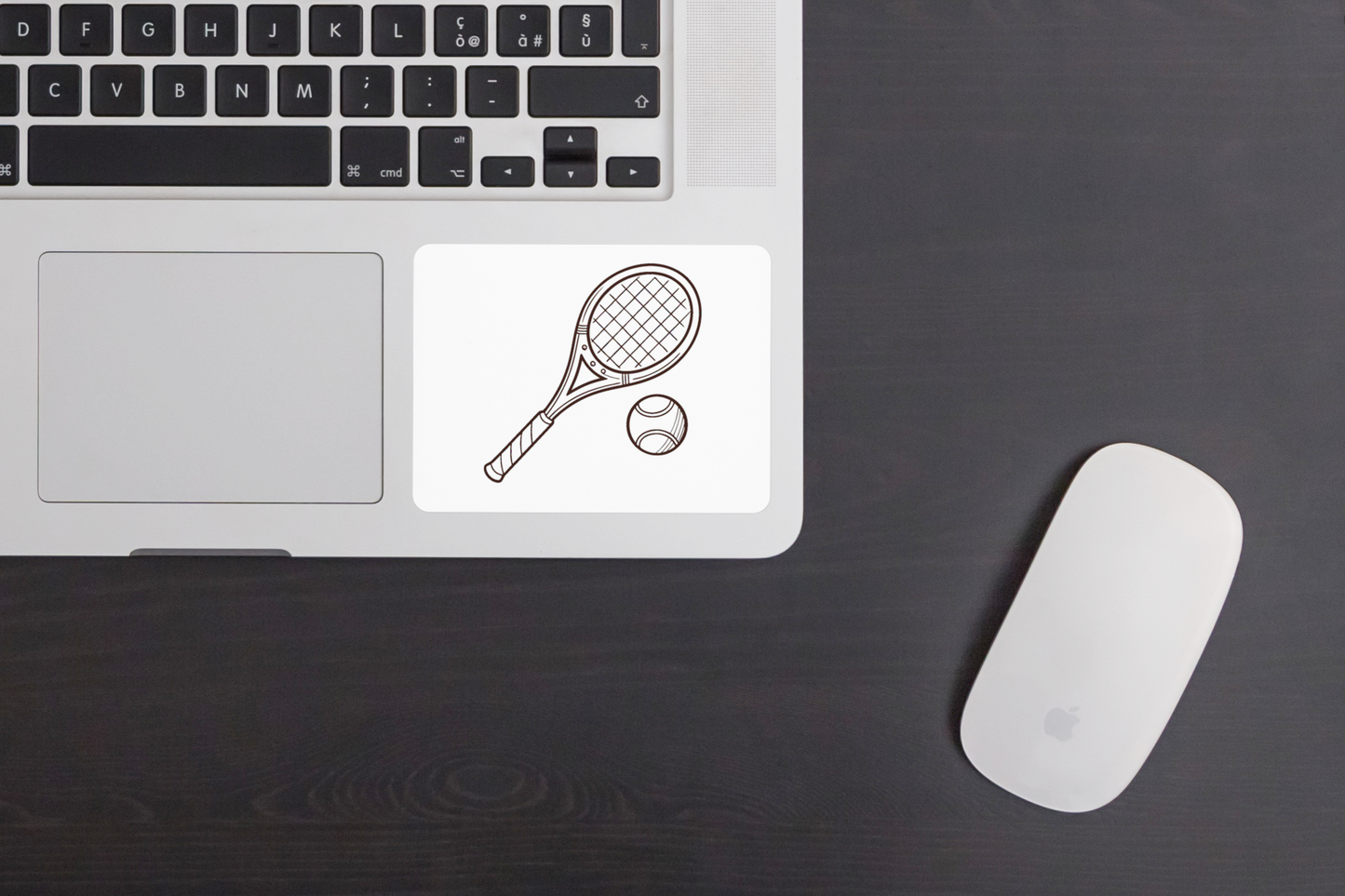 Sticker sportif Raquette et Balle de Tennis avec esquisse minimaliste blanche