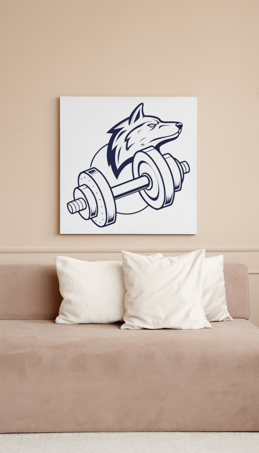 Cadre tendance affichant un loup musclé en posture dynamique style vectoriel