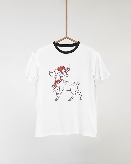 T-shirt joyeux avec renne festif doodle Noël stylisé sans couture en arrière-plan