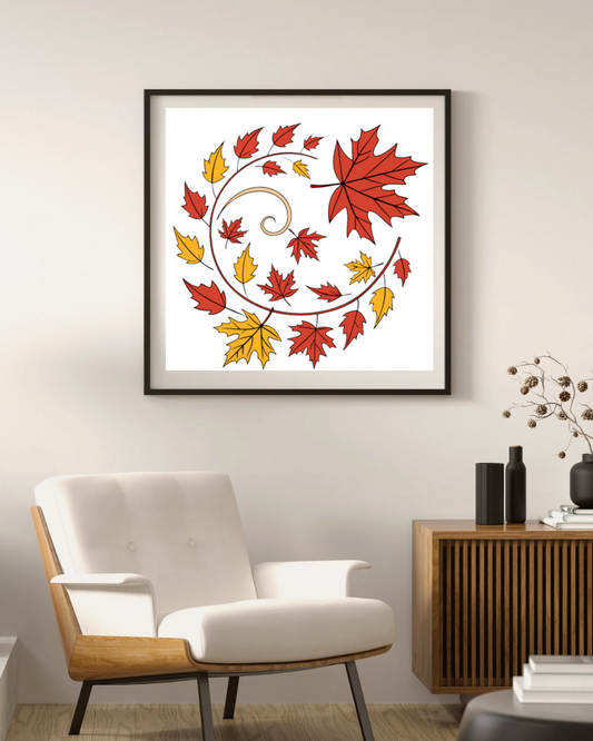 Cadre avec feuilles colorées tourbillonnant en thème automne, ambiance dynamique