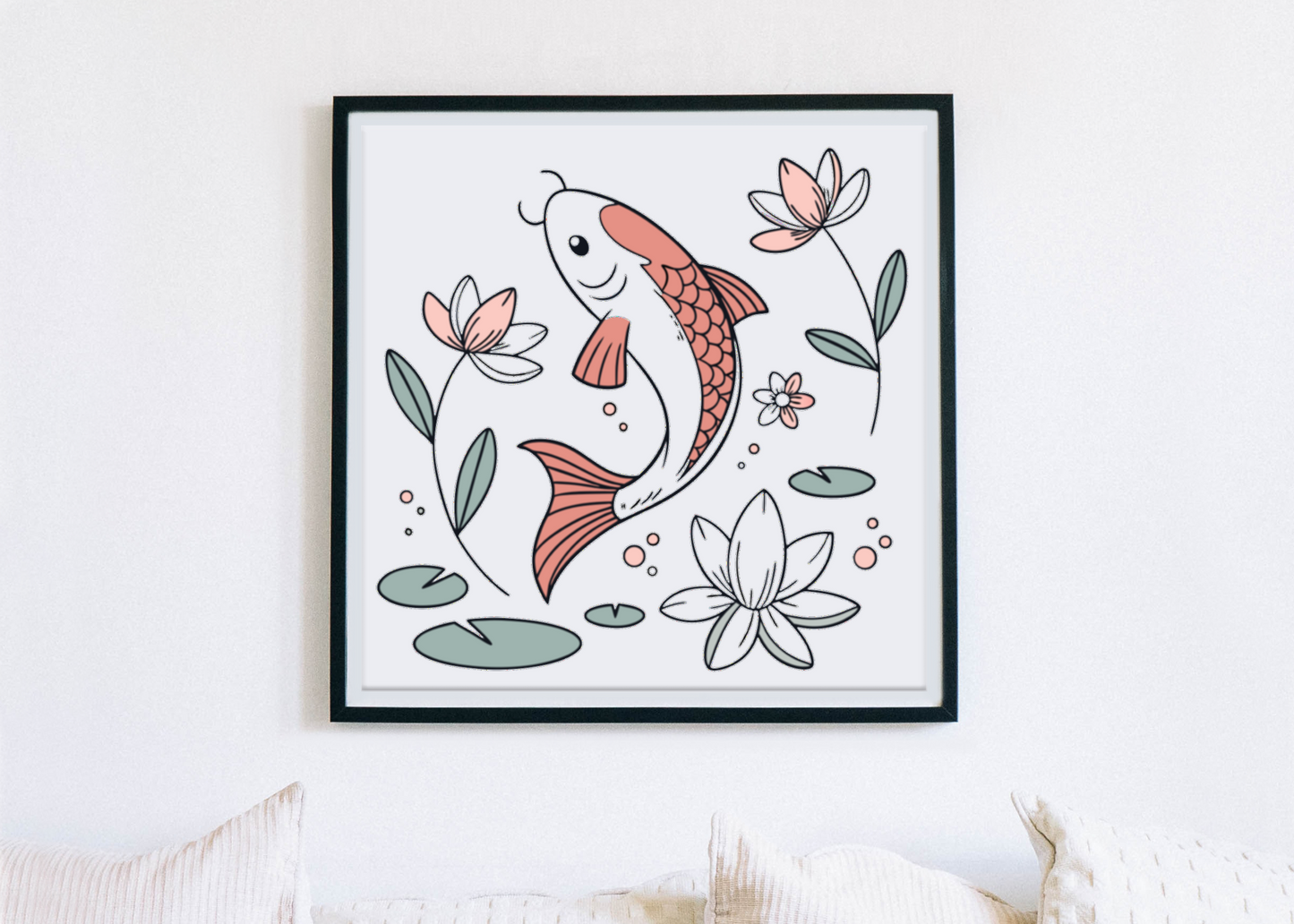 Cadre décoratif avec poisson koi pastel style zen harmonieux