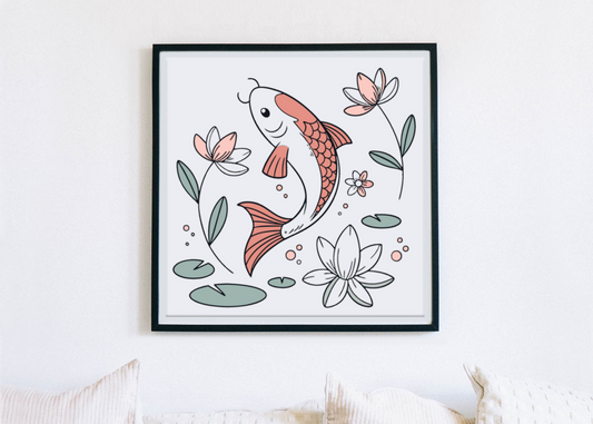 Cadre décoratif avec poisson koi pastel style zen harmonieux