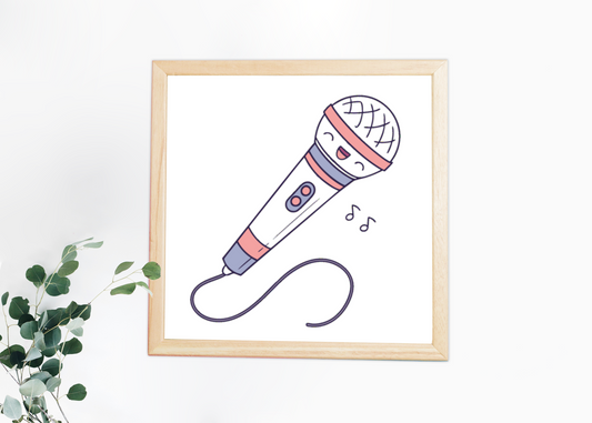 Cadre festif avec élément joyeux de microphone chantant style doodle musicien