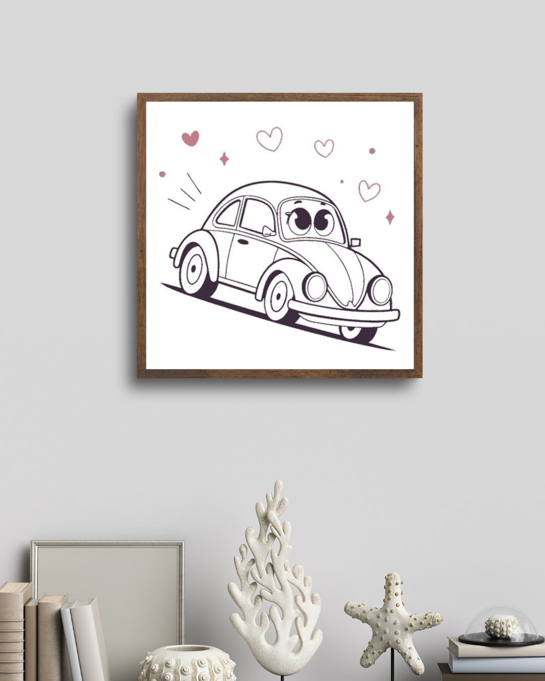 Cadre avec une coccinelle joyeuse dans un style doodle minimaliste et coloré