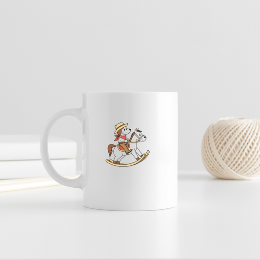 Mug avec un chien cow-boy sur cheval style vectoriel ambiance western propice