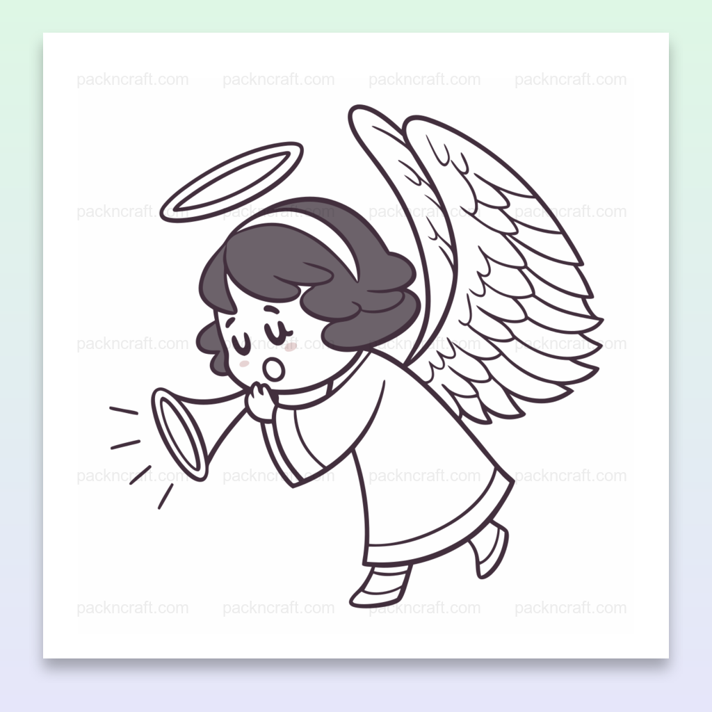 Illustration d'un ange jouant de la trompette, parfait pour décoration festive et projets créatifs