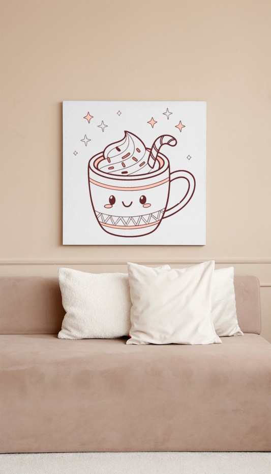 Cadre décoratif hivernal avec un joyeux chocolat chaud style kawaii