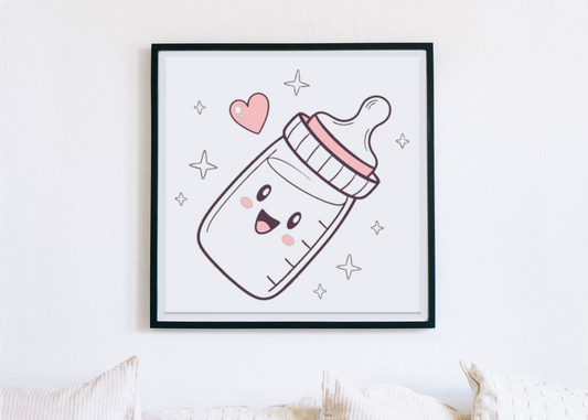 Biberon kawaii dans un cadre décoratif