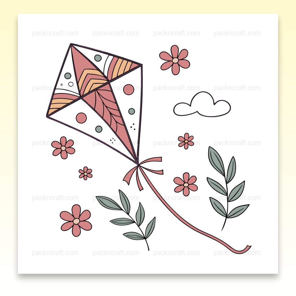 Illustration de cerf-volant amical au style floral, idéal pour papeterie et déco.