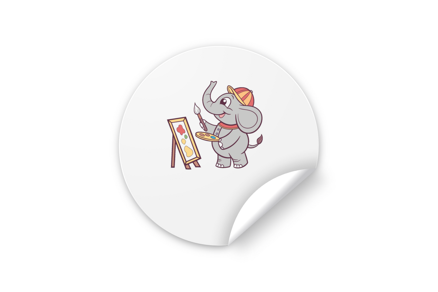 Sticker en pastel avec éléphant créatif peignant, style enfantin et doux