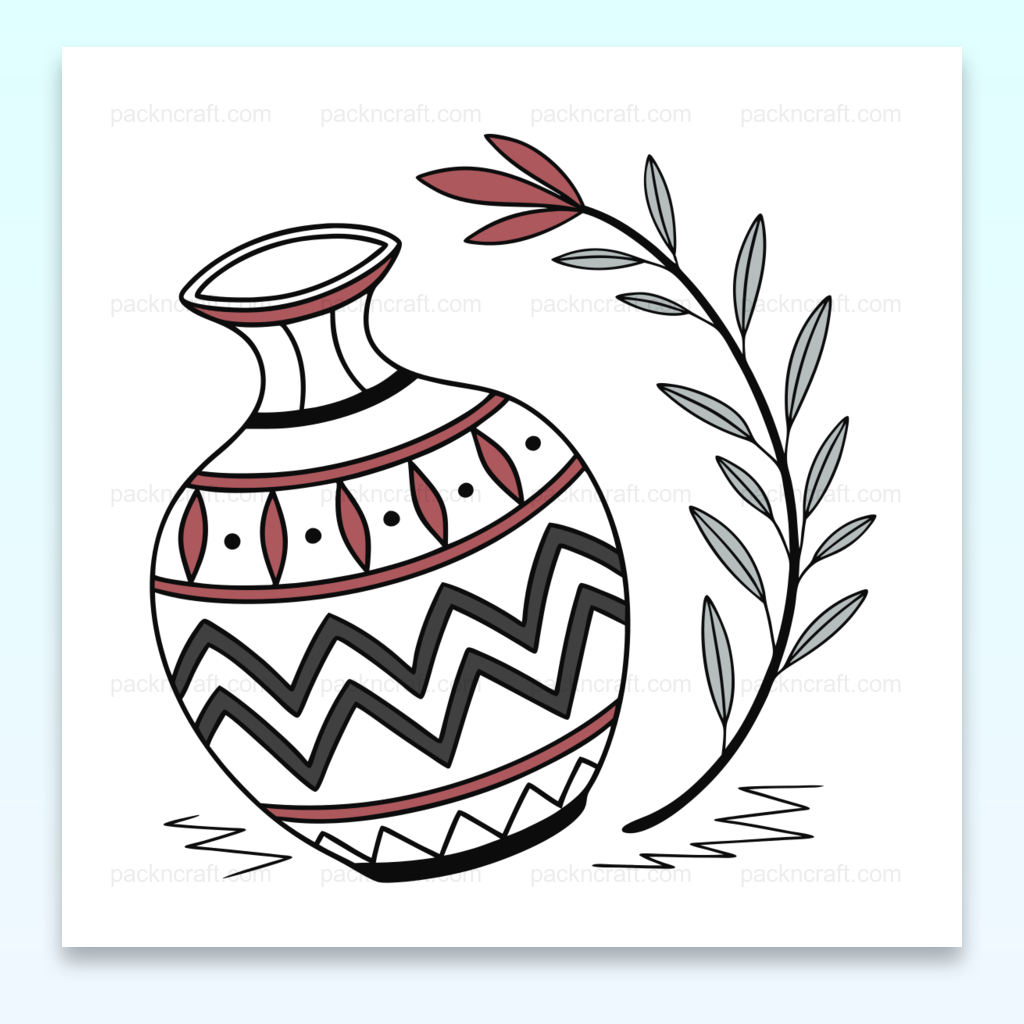Illustration de vase ethnique en style doodle avec plante, fichier numérique pour déco et projets artistiques