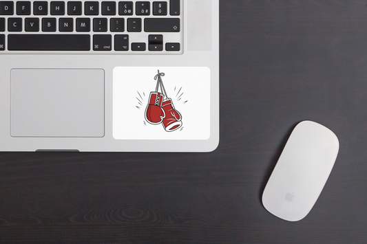 Sticker décoratif montrant des gants de boxe suspendus, thème sportif dynamique