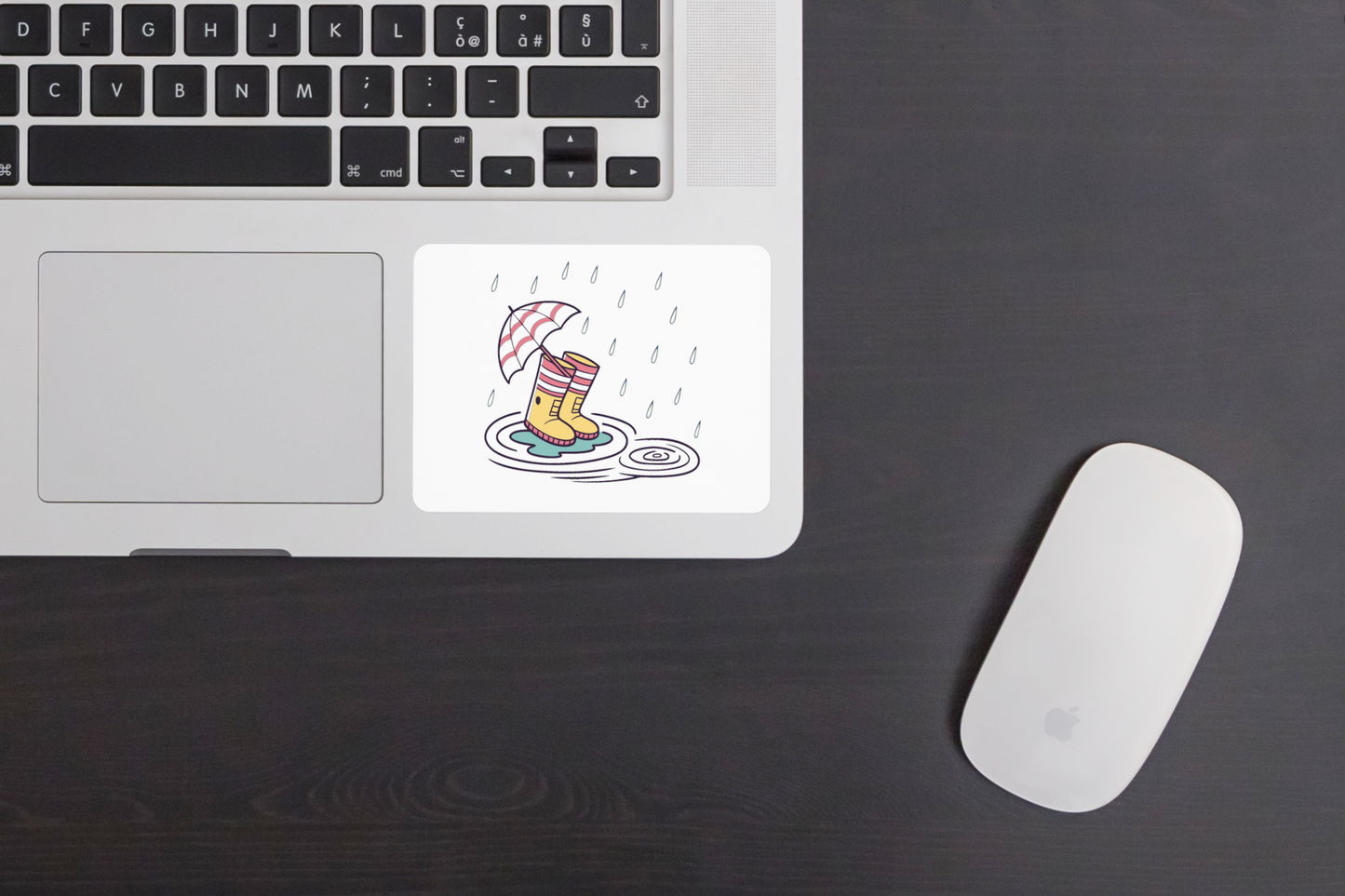 Sticker orné de bottes de pluie et parapluie style doodle parfait pour une journée pluvieuse
