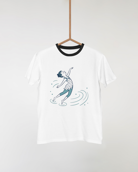 T-shirt orné d'une danseuse poétique sur l'eau en style vectoriel doux