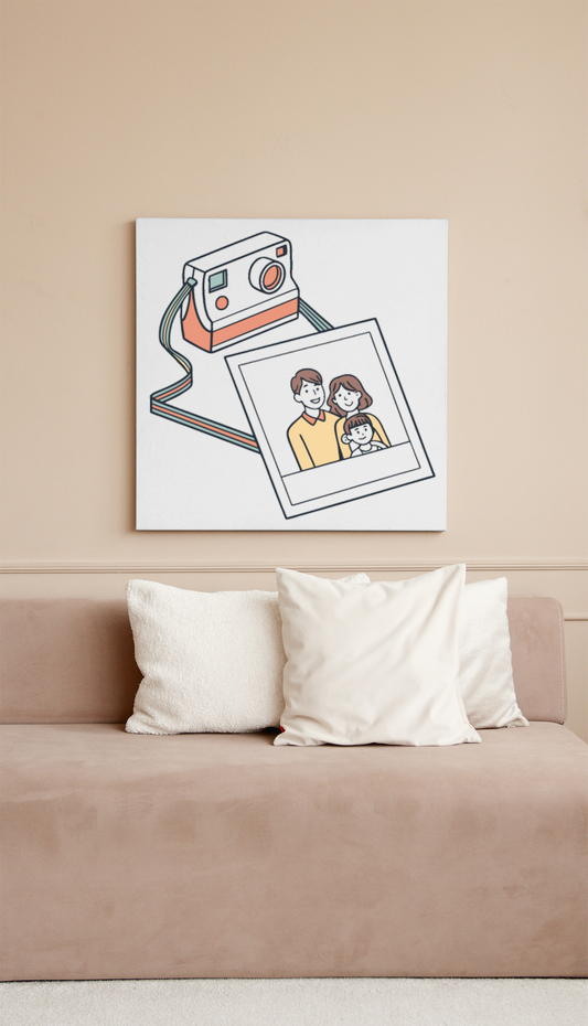 Cadre minimaliste avec icône d'appareil photo vintage pour souvenirs familiaux