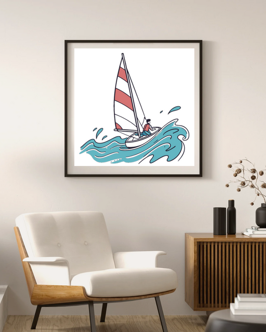 Cadre élégant avec design minimaliste de vague aventure nautique