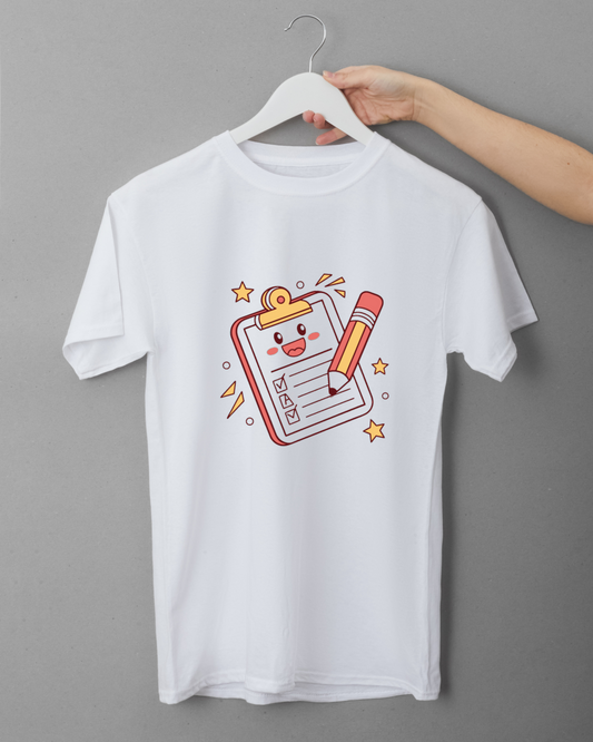 T-shirt amusant avec crayon kawaii dans un style coloré et joyeux