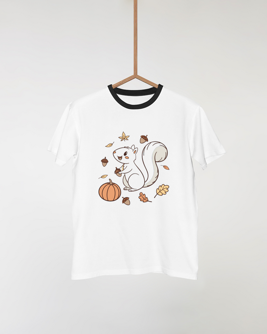 T-shirt avec écureuil joyeux en pastel automnal ambiance nature