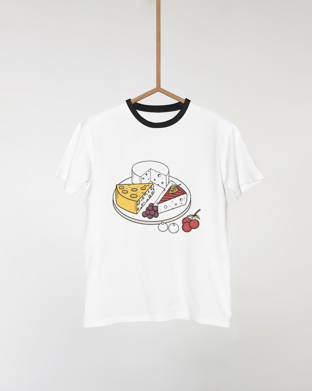 T-shirt avec illustration gourmande de plateau de fromages style doodle
