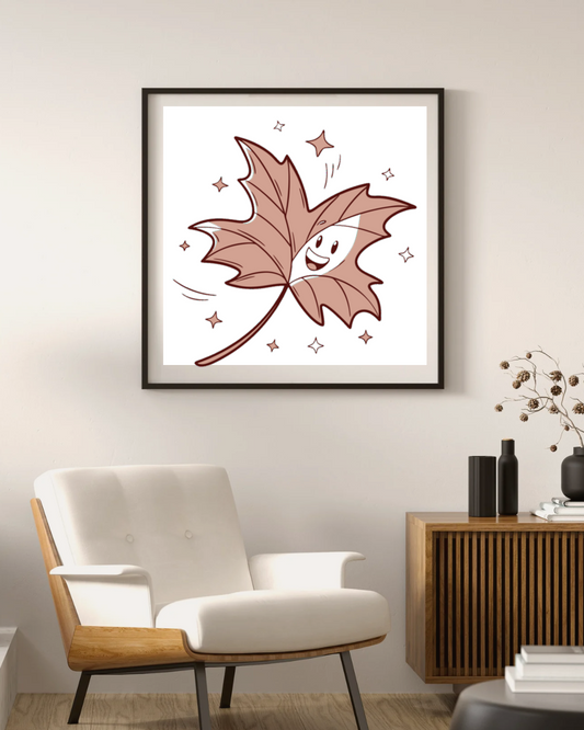 Cadre avec feuille animée joyeuse dansant, style automnal et design digital original