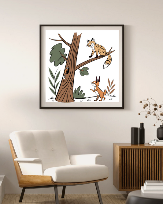Cadre avec renard curieux en forêt style illustration vectorielle nature