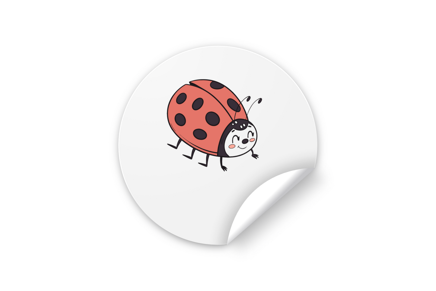 Sticker avec coccinelle joyeuse en doodle style animation pour enfants